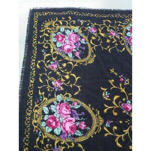 Acrylic Scarf Black Floral  30x30 Square
